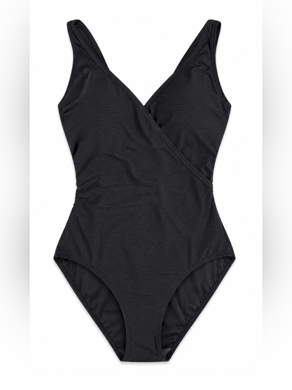 NWT GOTTEX BLACK HARBOURSIDE SURPLICE TEXTURED ONE PIECE SWIMSUIT SZ 18